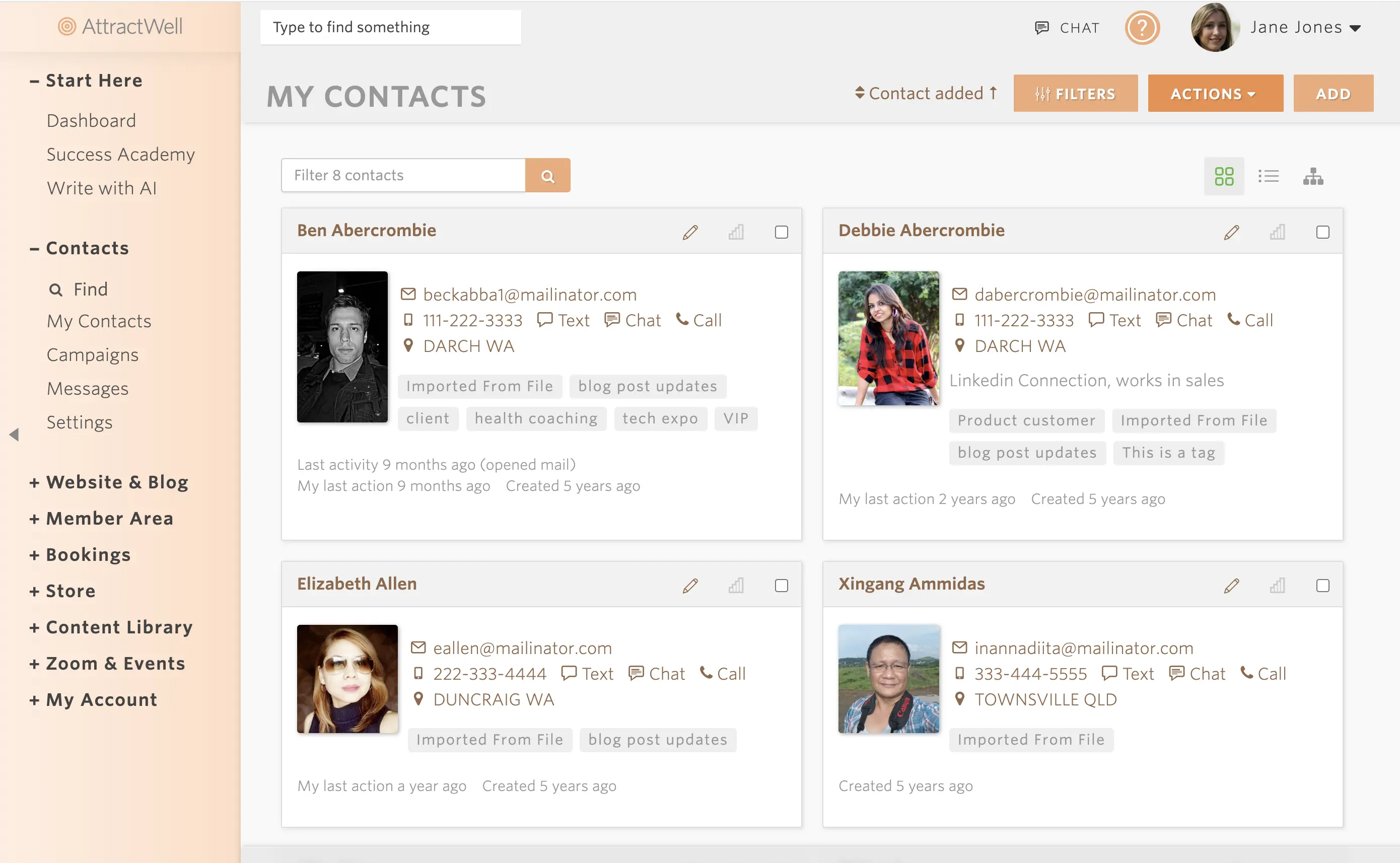 AttractWell contact manager for coaches